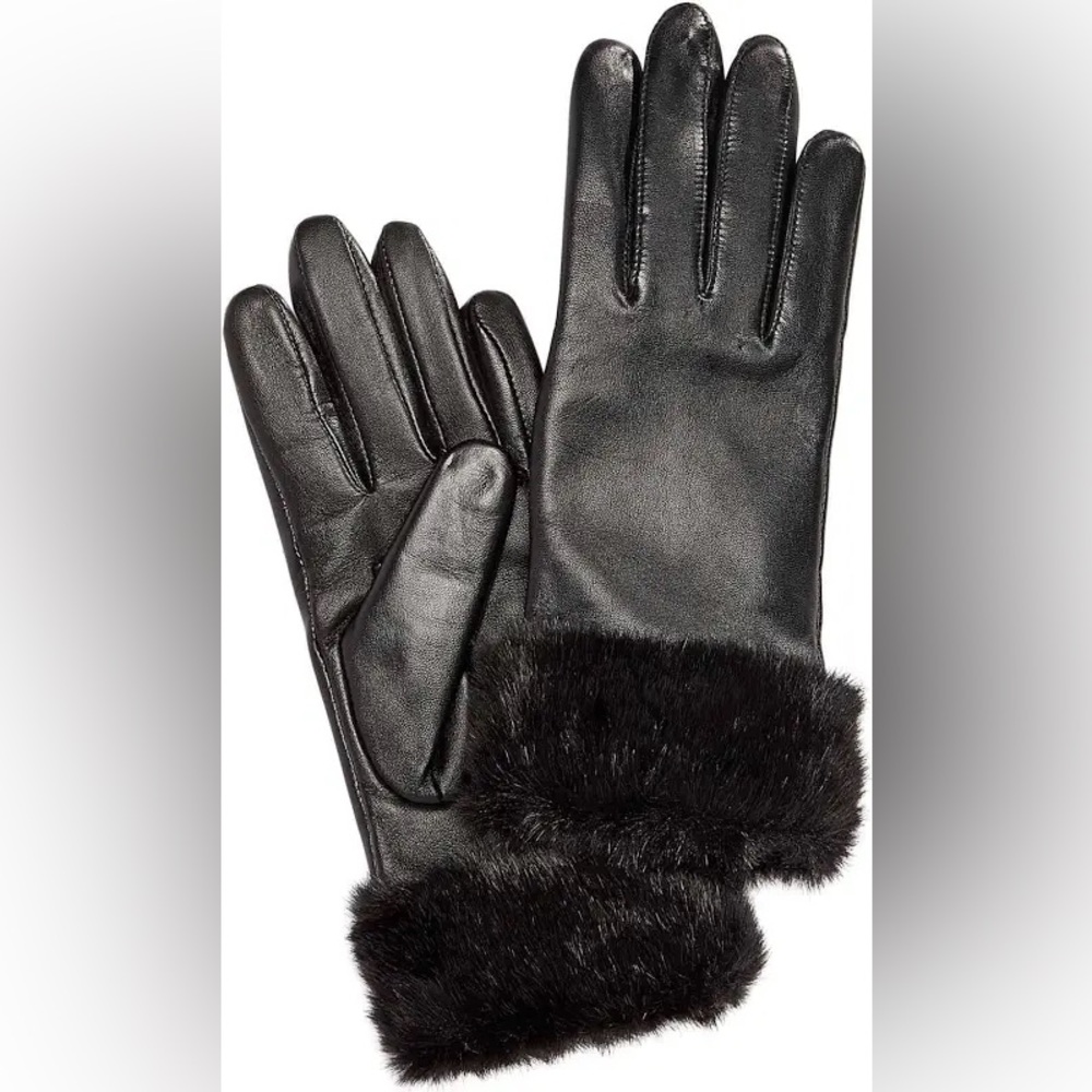 NWT Charter Club Faux Fur-Cuff Leather Tech Gloves - Women's sz L